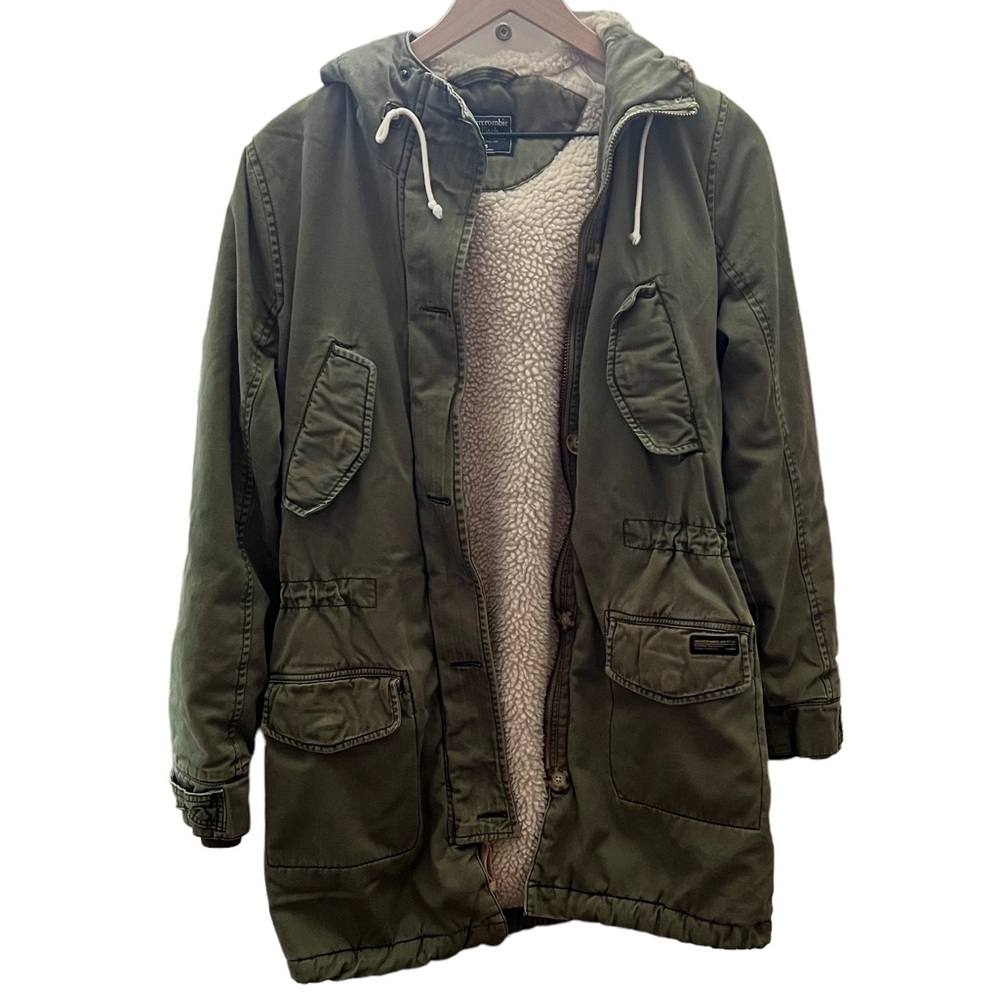 Abercrombie & Fitch Sherpa Lined Hooded Utility Coat Parka Size Small